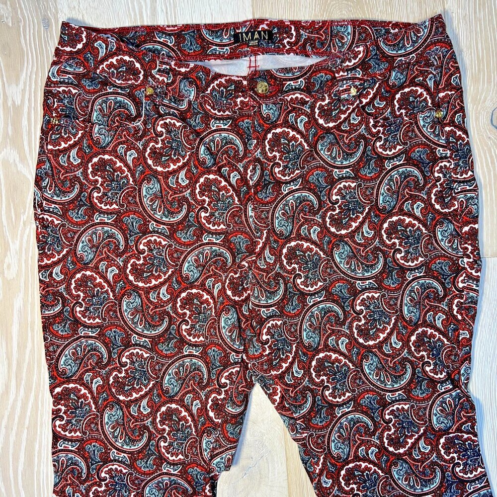 IMAN - Burgundy Paisley Jeans Women's Size 16 Petite Bootcut - Picture 2 of 11